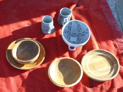 Ceramics by Roger Dorr, Woodwork by Mick Robins.