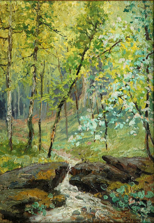 Potůček v lese / Creek in the woods, 1900, Březina Václav. Czech (1862 - 1906).