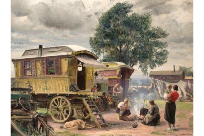 Dame Laura Knight, Gypsy Caravans, 1935. LONDON.- Trinity House.