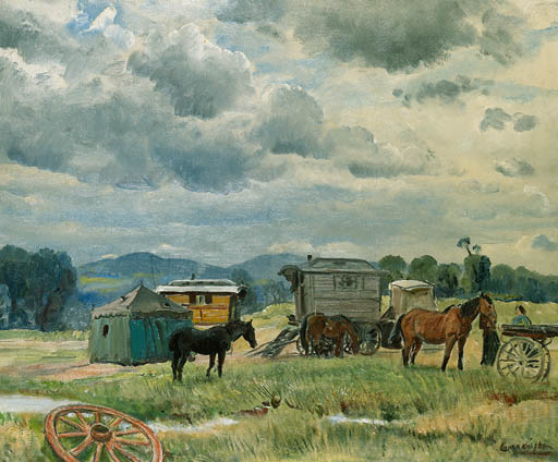 Gypsy Camp, ca 1938, Dame Laura Knight.